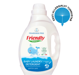 FRIENDLY ORGANIC biologiškai skaidus kvapų neturintis skalbimo gelis, skirtas drabužiams skalbti alergiškiems asmenims, šeimoms ir kūdikiams, 2000 ml