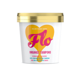 FLO ekologiški medvilniniai tamponai, pakuotėje yra 8 reguliaraus ir 8 didelio sugėrimo tamponai