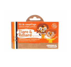 NAMAKI natūralių ingredientų hipoalerginis veido dažų rinkinys su juoda, oranžine ir balta spalvomis: lapė ir tigras
