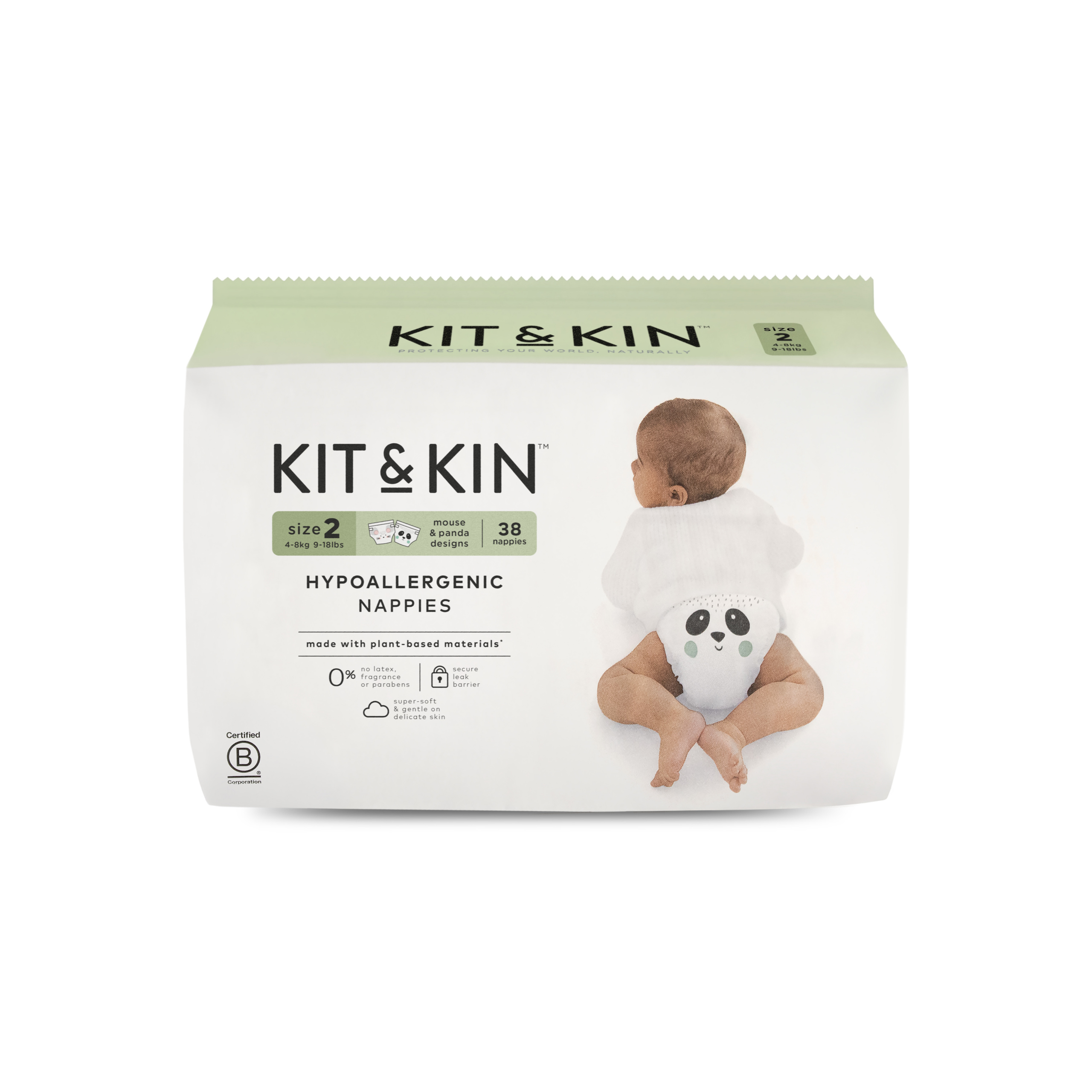 HIBRIDINIAI ir nealergizuojantys KIT ir KIN latkšo ir chloru nebalinti juostiniai vystyklai su pandos ir pelės dizainu, dydis 2 (4-8 kg), 38 vnt.