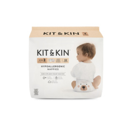 KIT and KIN hipoalerginės, be latekso ir chloro užsegamos sauskelnės su lokiu ir triušiu piešiniai, dydis 3 arba 6-10 kg, 32 vnt