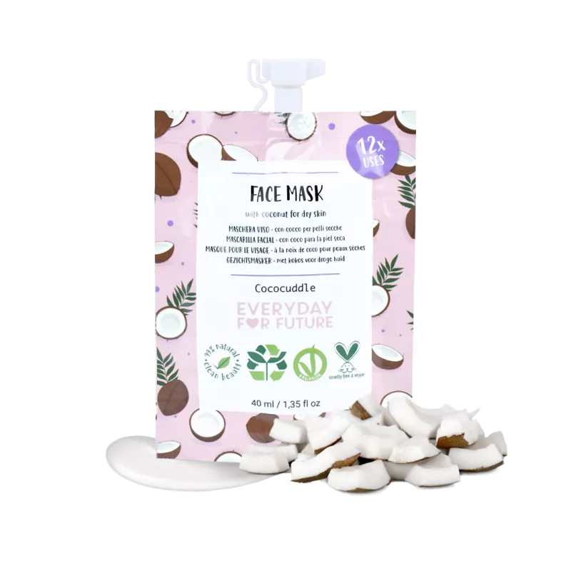 EVERYDAY FOR FUTURE Cococuddle odą minkštinanti ir drėkinanti veido kaukė labai sausai odai su saulėgrąžų, ricinos ir kokosų aliejais, 40 ml