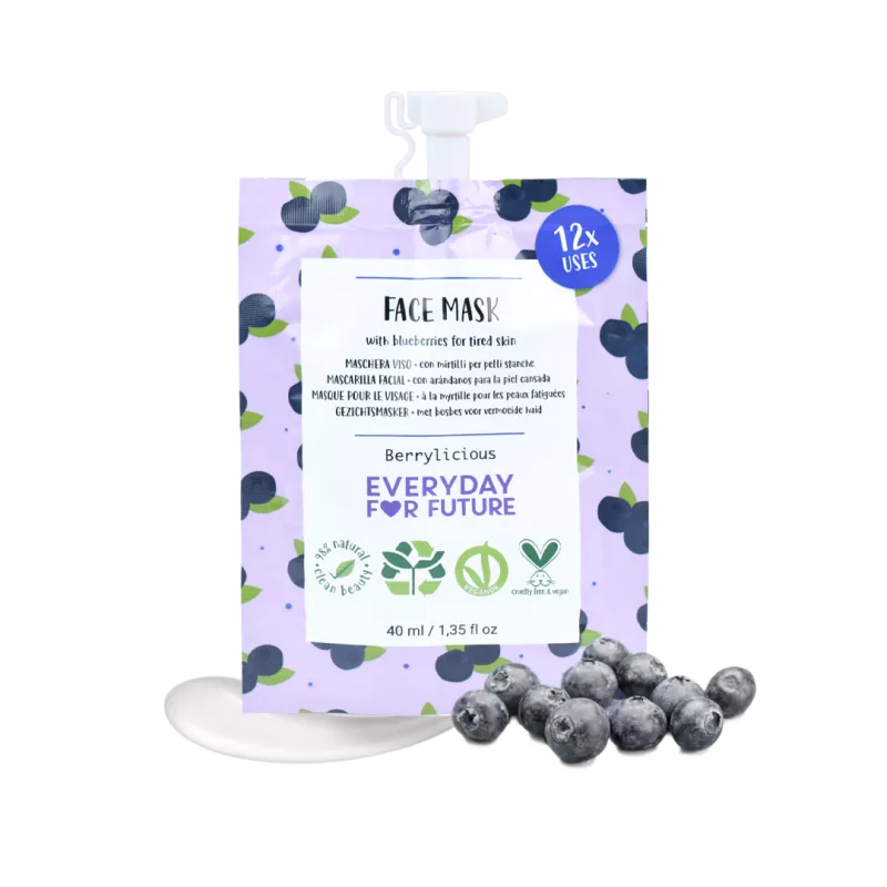 EVERYDAY FOR FUTURE odos atgaivinimo veido kaukė "Berrylicious" pavargusiai ir senstančiai odai su saulėgrąžų sėklų, ricinos bei mėlynių lapų ekstraktu, 40 ml