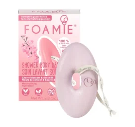 FOAMIE 2in1 valomasis ir maitinamasis kietasis kūno muilas su vyšnių žiedais ir ryžių pienu, 80 g