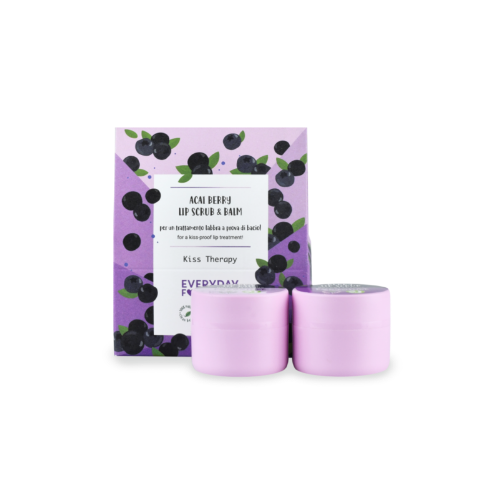 EVERYDAY FOR FUTURE lūpų priežiūros rinkinys: lūpų balzamas + lūpų šveitiklis su acai uogomis, 2*9.5 gr