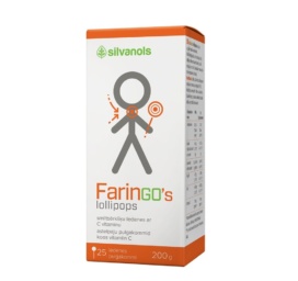 FARINGO ledinukai su šaltalankiais ir vitaminu C, skirti gerklės dirginimui malšinti ir gleivinėms drėkinti, 25 vienetai pakuotėje