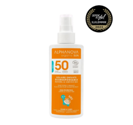 ALPHANOVA SUN SPF50 organinis vanilės-aprikosų aromato atsparus vandeniui mineralinis kremas nuo saulės vaikams, 125 ml