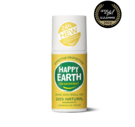 HAPPY EARTH 100% natūralus rutulinis dezodorantas su žaviu jazminų ir Ho medienos aromatu, 75 ml