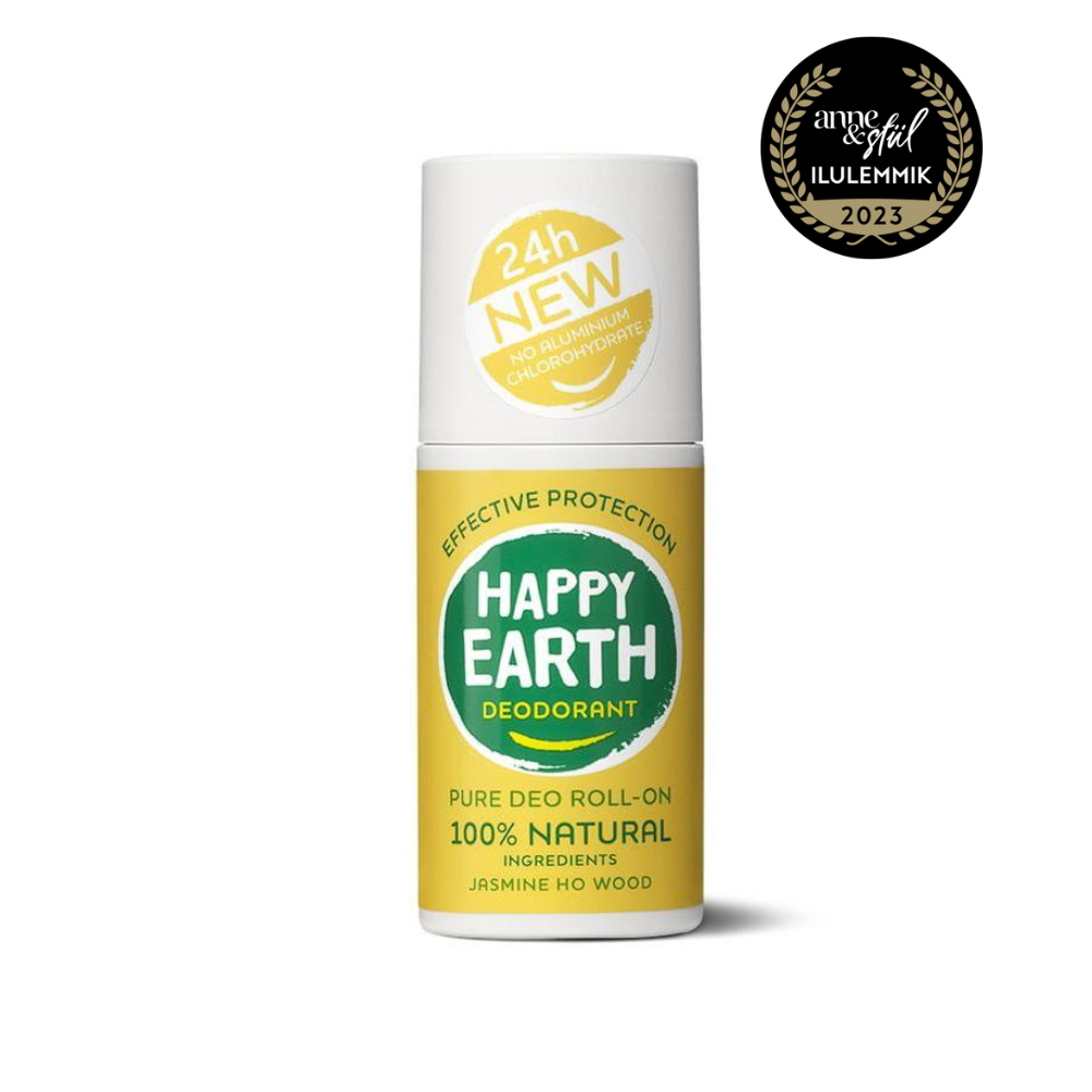 HAPPY EARTH 100% natūralus rutulinis dezodorantas su žaviu jazminų ir Ho medienos aromatu, 75 ml