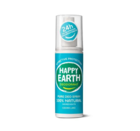 HAPPY EARTH 100% natūralus dezodoranto purškalas su gaivinančiu laimo ir kedro kvapu, 100ml