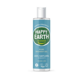 HAPPY EARTH 100% natūralus maitinamasis ir gaivinantis dušo gelis su kedru ir laimu, 300ml