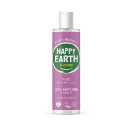 HAPPY EARTH 100% natūralus rūpestingas ir gaivinantis dušo gelis su levandomis ir ilang-ilangu, 300ml