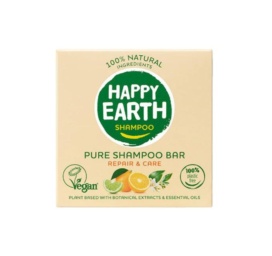 HAPPY EARTH 100% natūralus kietasis šampūnas sausai ir pažeistai plaukams su apelsinų ir laimų kvapu, 70 g