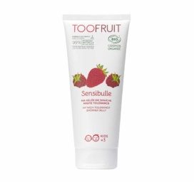 TOOFRUIT Sensibulle ekologiškas muilo neturintis dušo gelis vaikams su aviečių-braškių aromatu, 200 ml