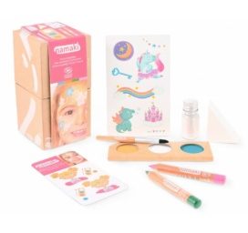 NAMAKI magiškas pasaulis rinkinys su tatuiruotėmis, veido dažais, blizgesio milteliais ir veido pieštukais