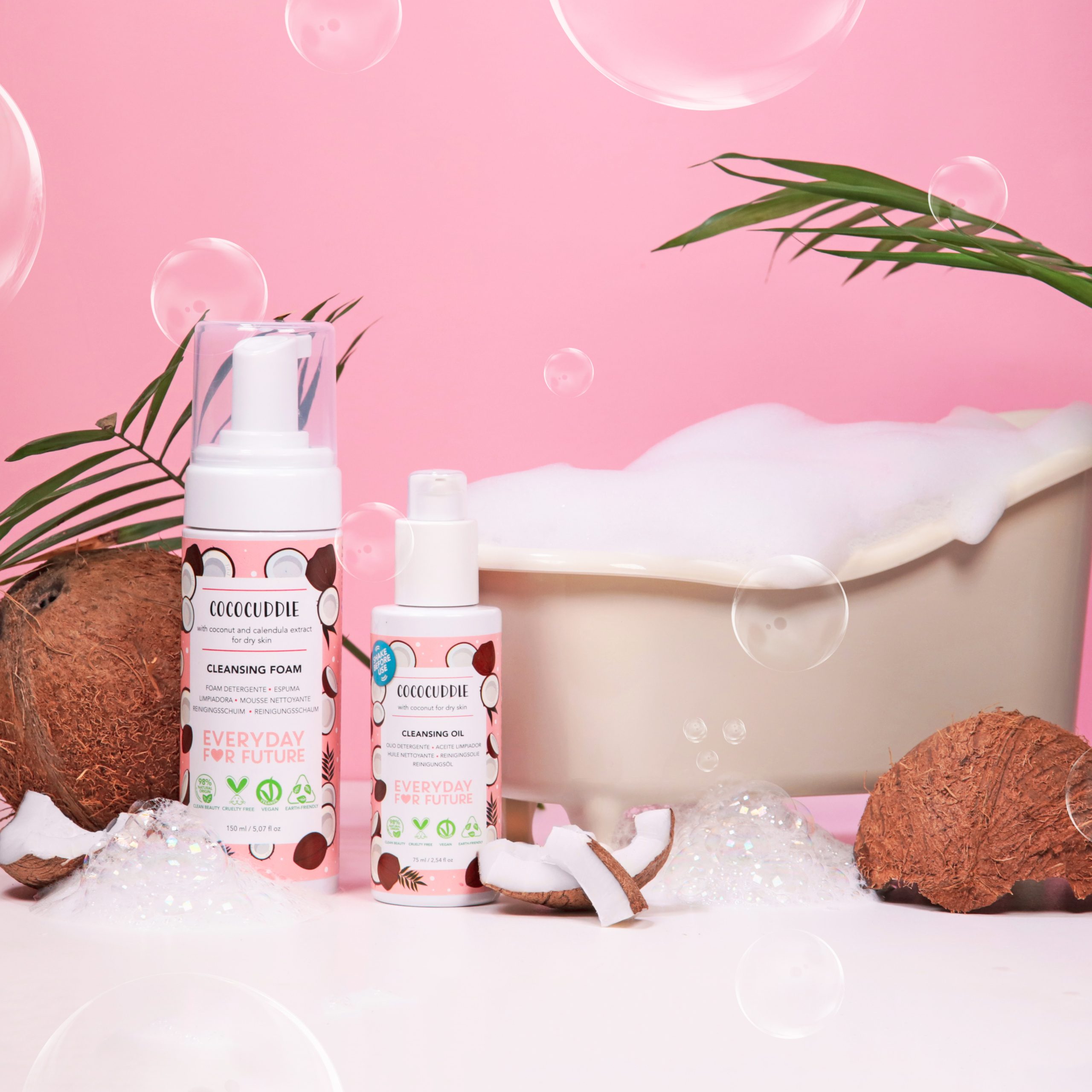EVERYDAY FOR FUTURE maitinamoji, drėkinamoji ir raminanti veido prausimosi putos ir veido priežiūros aliejaus rinkinys Cococuddle, 150 ir 75 ml - Image 2