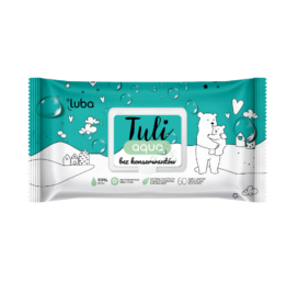 LUBA Tuli AQUA biologiškai skaidžios ir kompostuojamos plastiko neturinčios drėgnos servetėlės su raminamuoju levandų ekstraktu, 60 vnt.