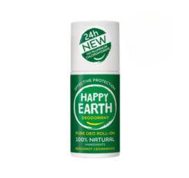 HAPPY EARTH 100% natūralus vyrams skirtas rutulinis dezodorantas su gaiviu bergamotės ir kedro medienos kvapu, 75 ml