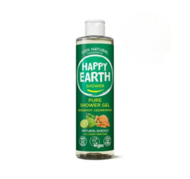 HAPPY EARTH 100% natūralus gaivinamasis ir odos priežiūrai skirtas dušo gelis vyrams su bergamočių ir kedro kvapu, 300 ml