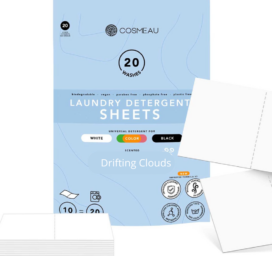 COSMEAU biologiškai skaidžios skalbimo juostelės drabužiams CLOUDS, 20 naudojimų