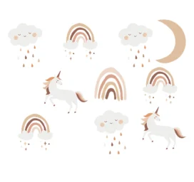 SIPO vaikų kambario sienų lipdukai, Boho vaivorykštės vienaragis