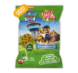 FRUITFUNK "Paw Patrol" be gliuteno kukurūzų lazdelės su vitaminu B1, ekologiško obuolių skonio, 7+ mėnesių
