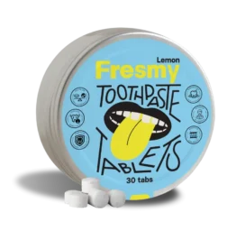 FRESMY dantų pastos tabletės su citrinos skoniu aliuminio indelyje, 30 vnt.