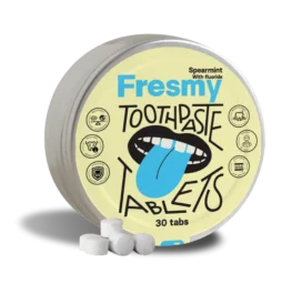 FRESMY Žaliosios mėtos (su fluoru) dantų pastos tabletės aliuminio inde, 30 vnt.