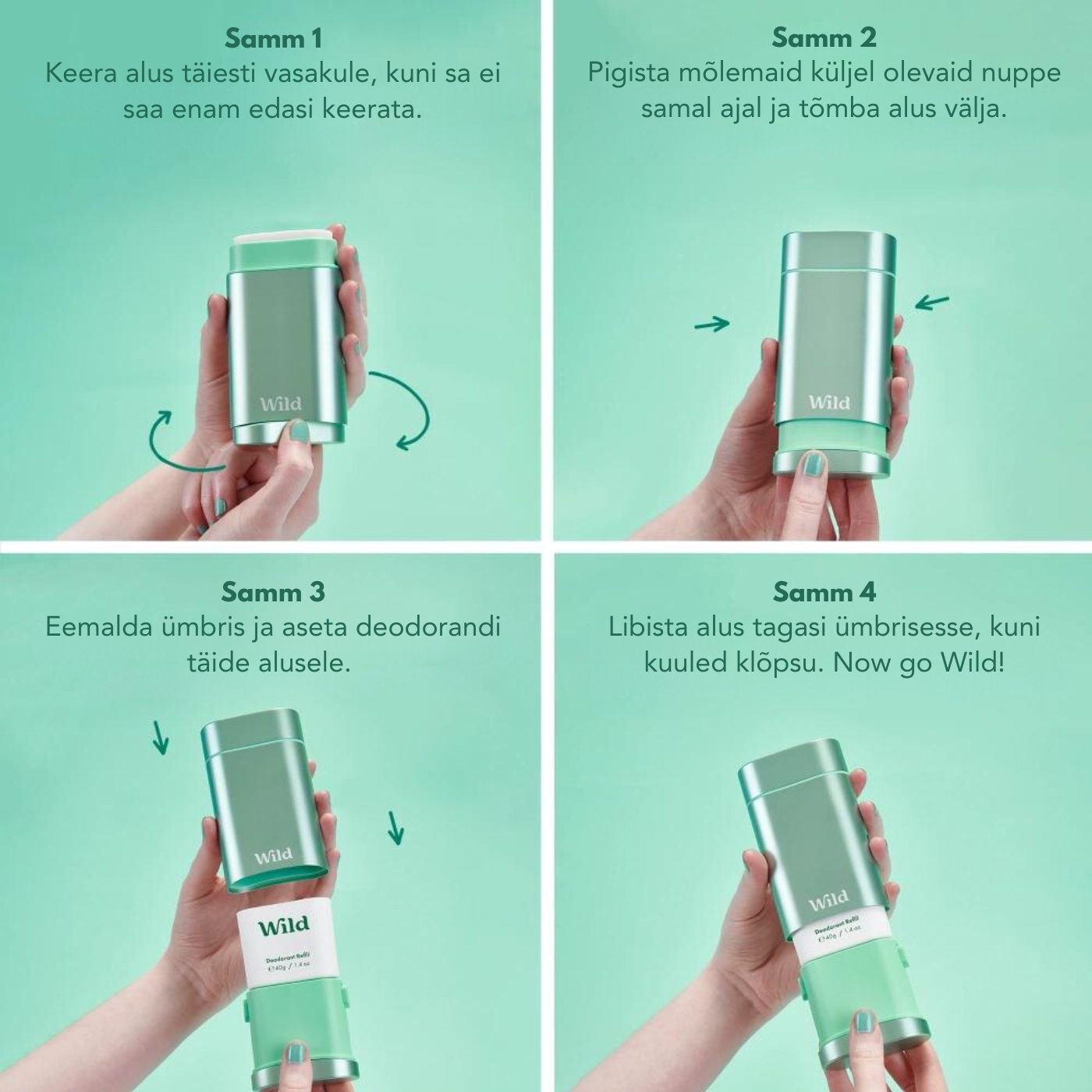 WILD rutulinis dezodorantas su dėklu, gaivus medvilnės ir jūros druskos, Aqua dėklas, 40g - Image 3