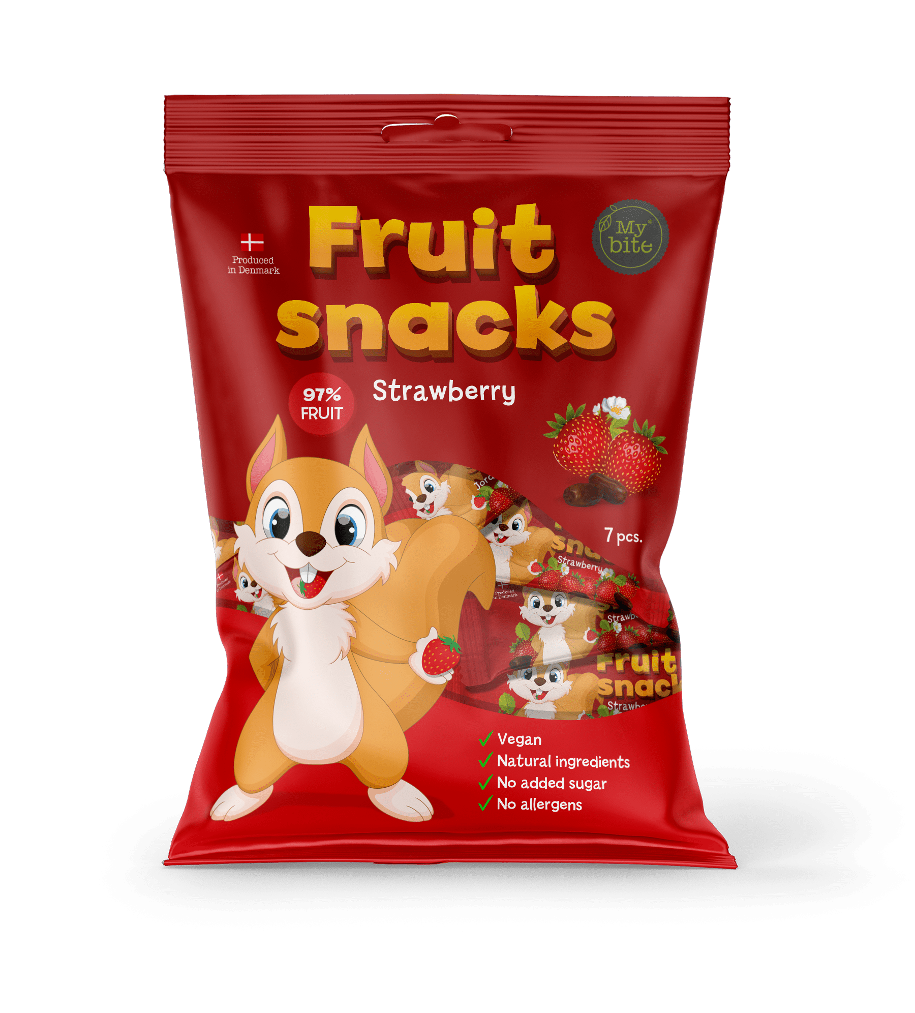 MYBITE „Fruite Snack“ braškių skonio vaisiniai užkandžiai, 100 g