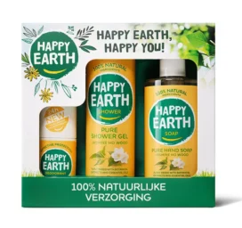 Happy Earth kingitusese jasmiini ja ho-wood’i deodorandi, dušigeeli ja käsiseebiga