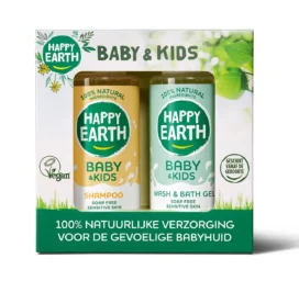 Happy Earth Baby & Kids pradinis rinkinys su kūdikių šampūnu ir vonios geliu, 2x100 ml