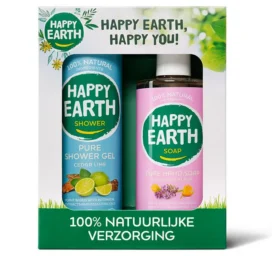 Happy Earth Kinkekomplekt seeder-laimi dušigeel ja lavendli-ülangu käsiseep