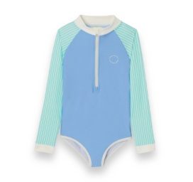 KIETLA ICONIC maudymosi kostiumėlis UPF 50+ su apsaugos nuo saulės audiniu ir UV jutikliu vaikams nuo 6 iki 8 metų, VIOLETINĖS JUOSTOS