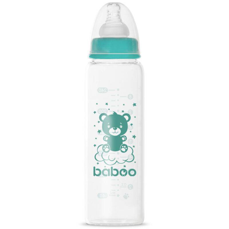 BABOO® antikolikinis maitinimo buteliukas iš borosilikatinio stiklo siauru kakleliu su medicininio silikono žinduku, nuo 3 mėn., 240 ml - Image 3