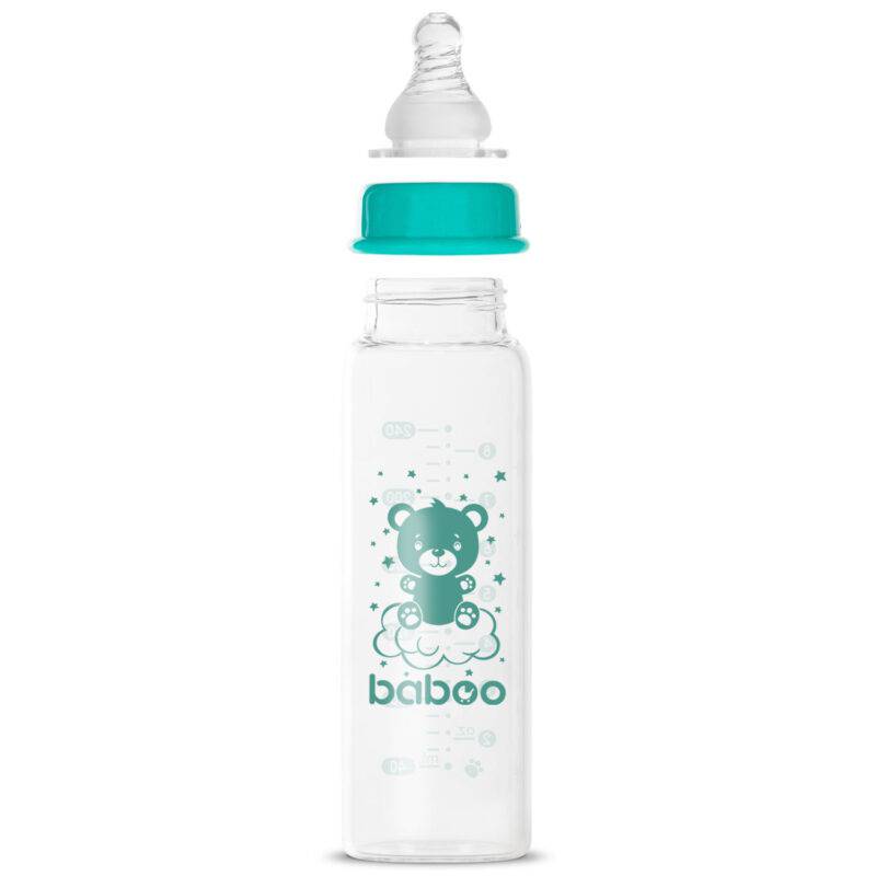 BABOO® antikolikinis maitinimo buteliukas iš borosilikatinio stiklo siauru kakleliu su medicininio silikono žinduku, nuo 3 mėn., 240 ml - Image 4