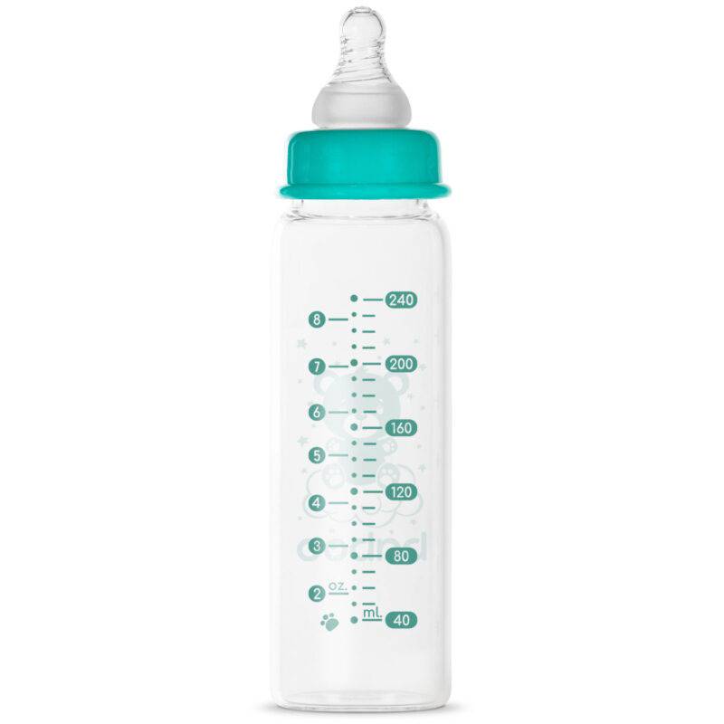BABOO® antikolikinis maitinimo buteliukas iš borosilikatinio stiklo siauru kakleliu su medicininio silikono žinduku, nuo 3 mėn., 240 ml - Image 5