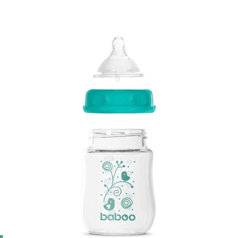 BABOO antikolikinis plataus kaklelio maitinimo buteliukas iš borosilikatinio stiklo nuo 0+ mėn., 150 ml - Image 4