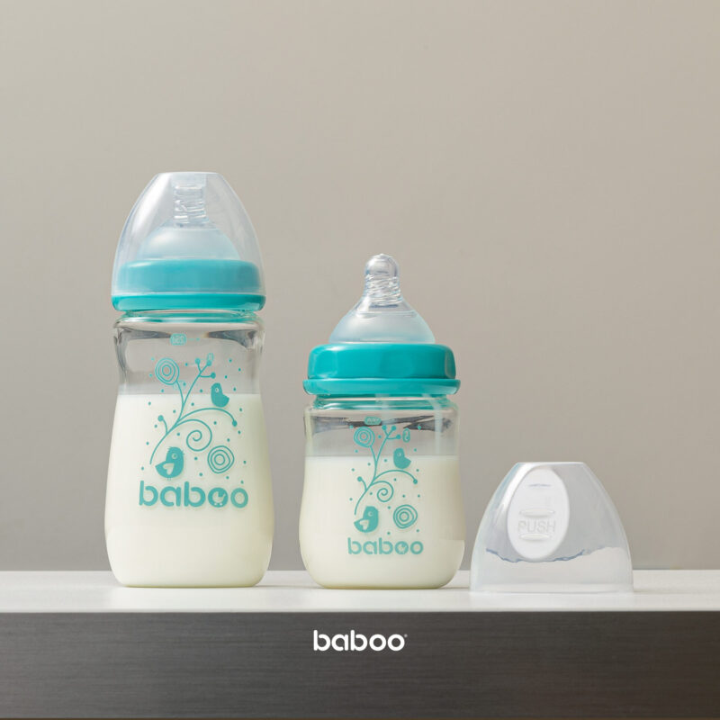 BABOO antikolikinis plataus kaklelio maitinimo buteliukas iš borosilikatinio stiklo nuo 0+ mėn., 150 ml - Image 5