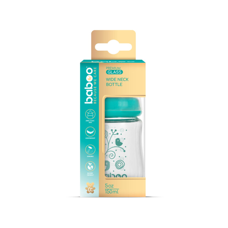 BABOO antikolikinis plataus kaklelio maitinimo buteliukas iš borosilikatinio stiklo nuo 0+ mėn., 150 ml - Image 7