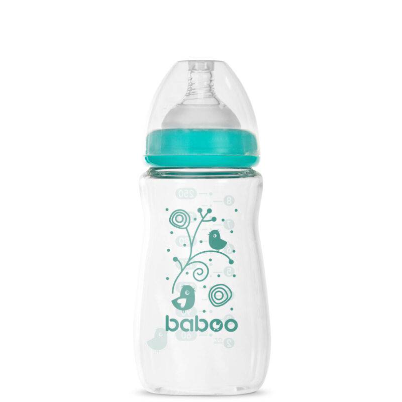 BABOO® antikolikinis maitinimo buteliukas iš borosilikatinio stiklo plačiu kakleliu ir medicininio silikono žinduku, nuo 3 mėn., 250 ml - Image 4