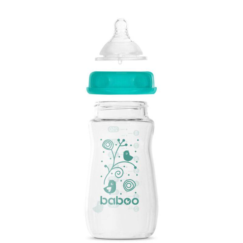 BABOO® antikolikinis maitinimo buteliukas iš borosilikatinio stiklo plačiu kakleliu ir medicininio silikono žinduku, nuo 3 mėn., 250 ml - Image 3