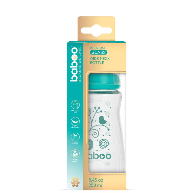 BABOO® antikolikinis maitinimo buteliukas iš borosilikatinio stiklo plačiu kakleliu ir medicininio silikono žinduku, nuo 3 mėn., 250 ml - Image 7
