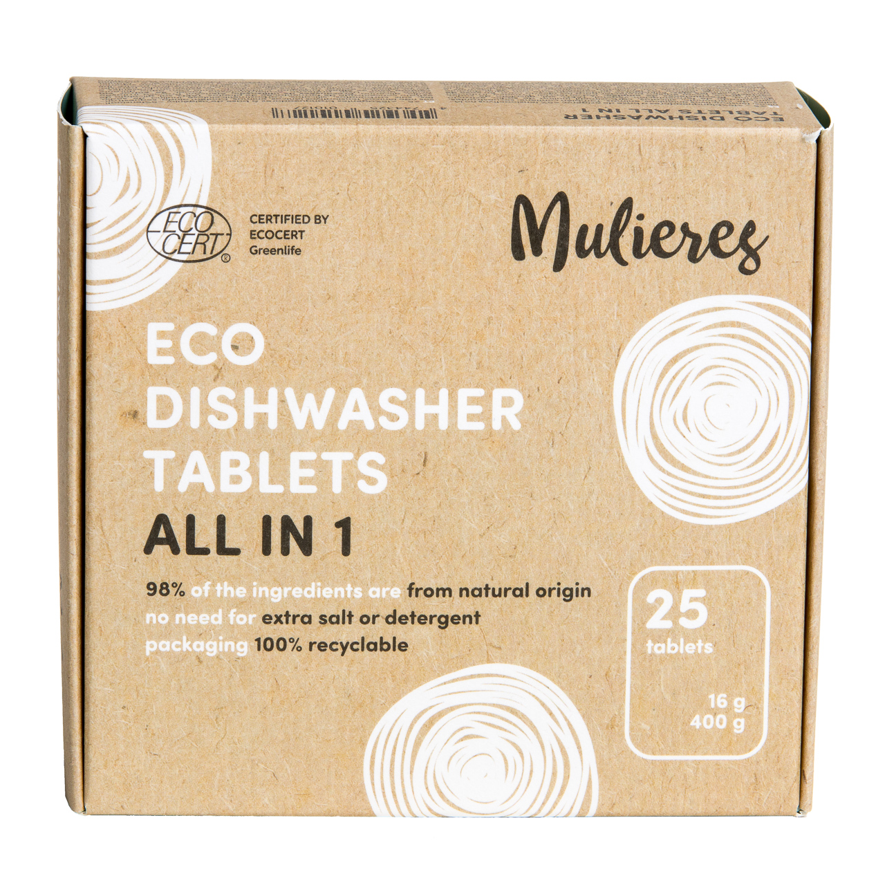 MULIERES ECO universalios indaplovių tabletės „viskas viename“, 25 vnt.