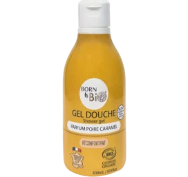 BORN TO BIO Karamelinė, su ekologišku kriaušių ekstraktu ir miežių vandeniu raminančiu dušo žele, 300 ml