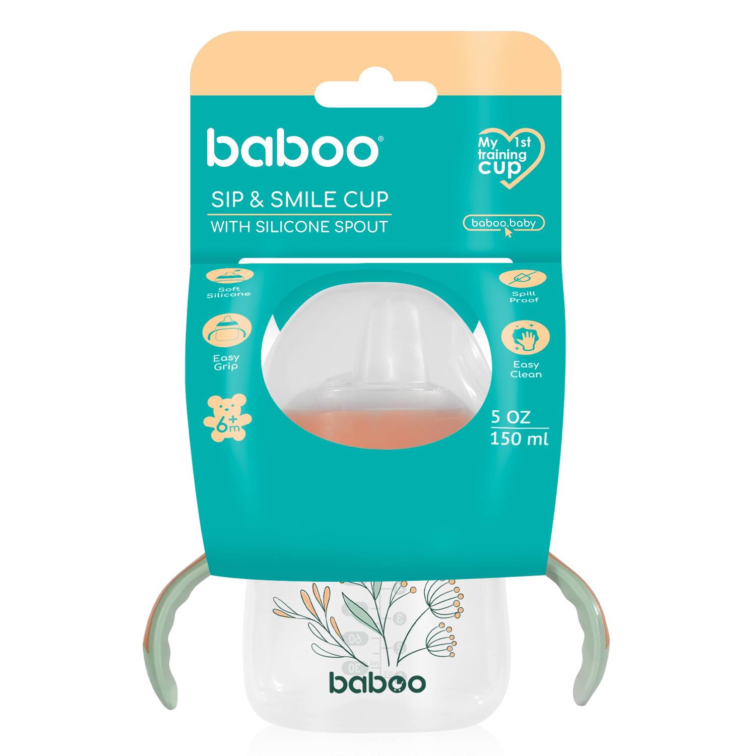 BABOO gertuvė su silikoniniu šiaudeliu Peachy Keen, nuo 6 mėn., 150 ml - Image 5