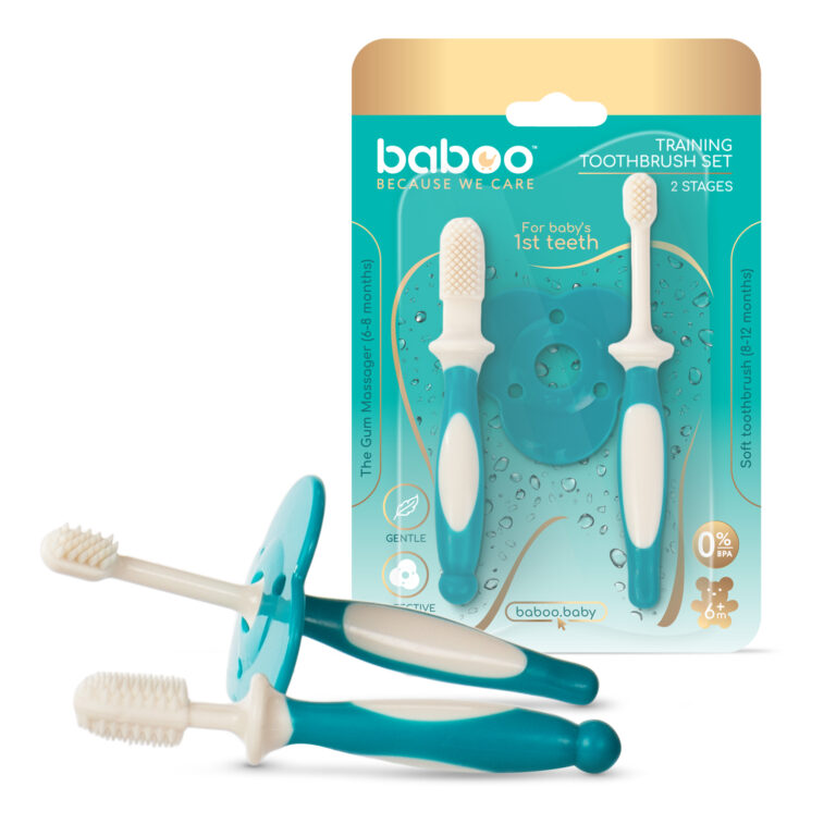 BABOO® dantų šepetėlių rinkinys su dantenų masažuokliu, nuo 6 mėn.