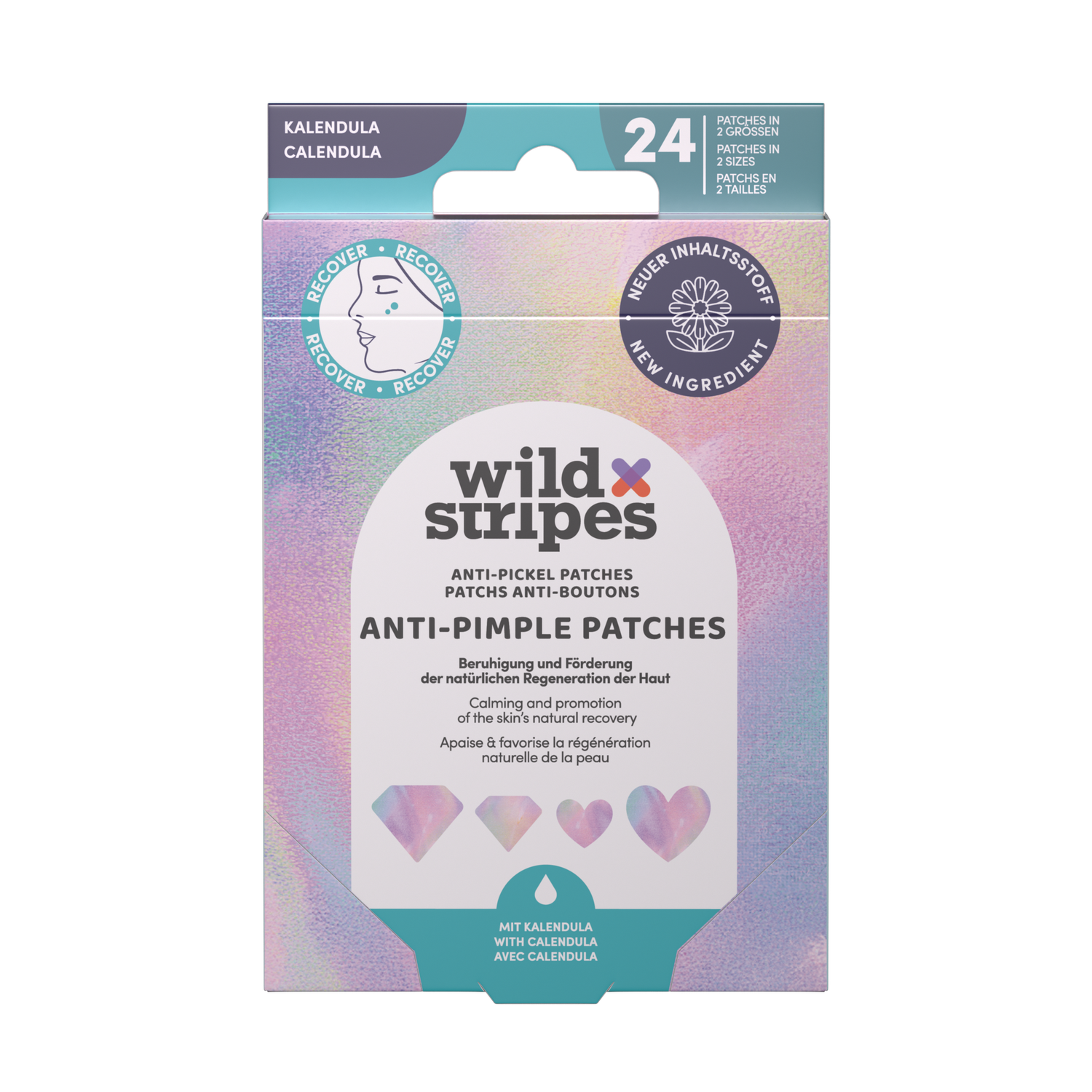 WILD STRIPES pleistrai nuo spuogų Diamond Recover su medetkų ekstraktu ir hidrokoloidine medžiaga, 24 vnt.
