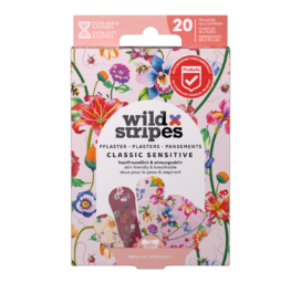 WILD STRIPES Classic Sensitive Vintage Flowers linksmi ir odai draugiški pleistrai jautriai odai, 20 vnt.