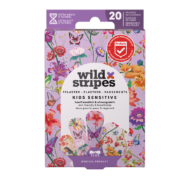 WILD STRIPES Kids Sensitive sodo nuotykių linksmi ir odai draugiški pleistrai jautriai odai, 20 vnt.
